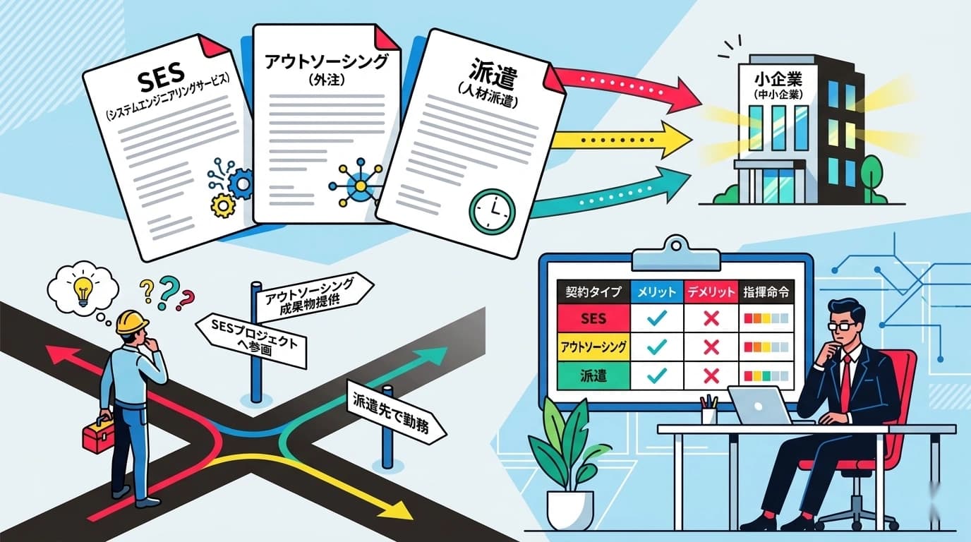 SES・業務委託・派遣の違い｜中小企業が外部エンジニアを活用する最適解