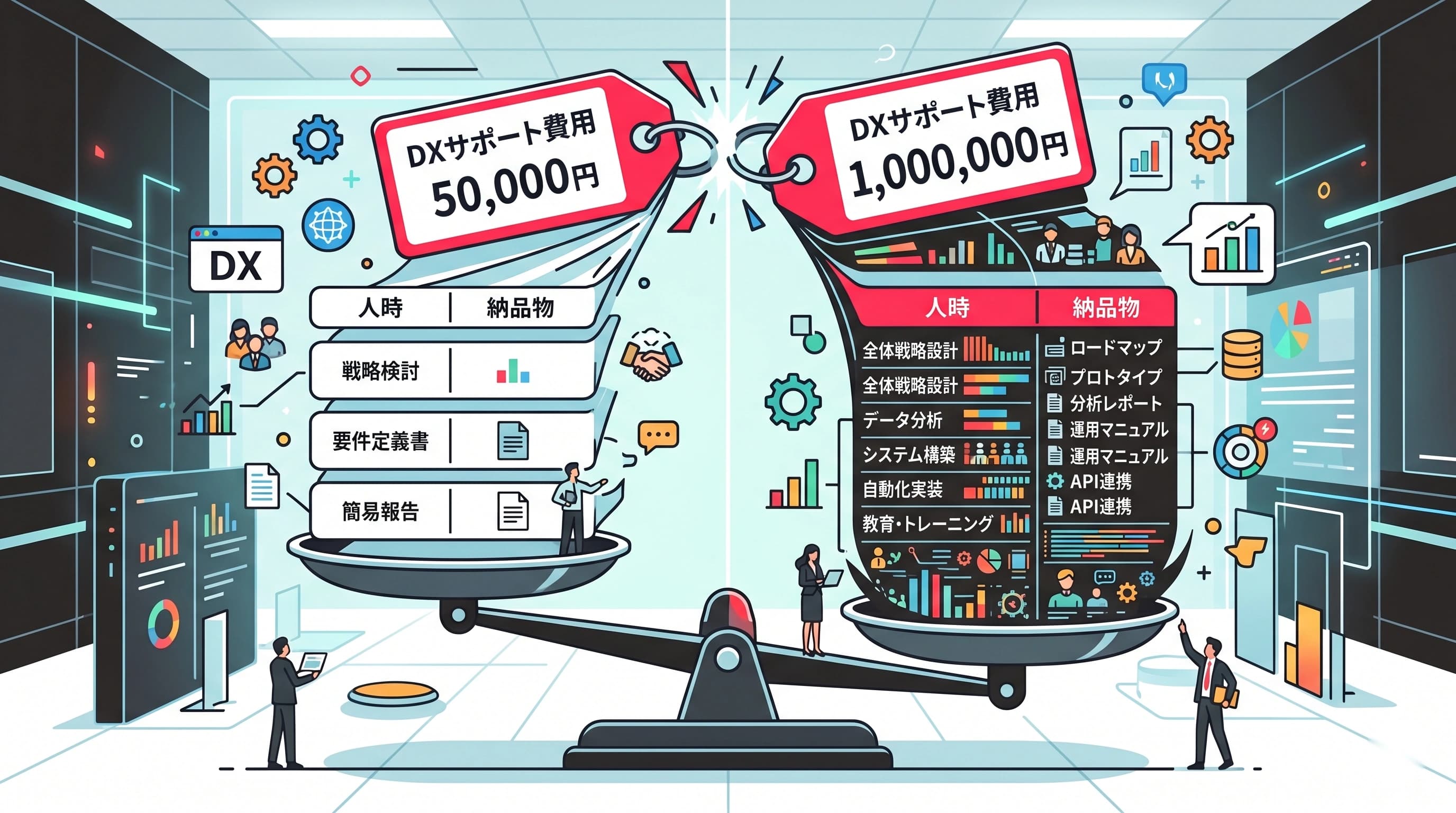 DX支援の価格が「月5万円」と「月100万円」で何が違うのかを分解する